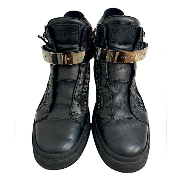 Giuseppe Zanotti | Men’s Black Genuine Leather | HighTop Sneakers | Size 9. - Picture 3 of 8